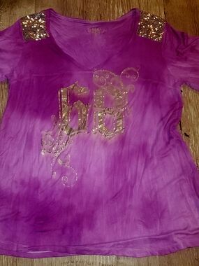 Fuchsia LL Cool J Sequin  Graphic Top